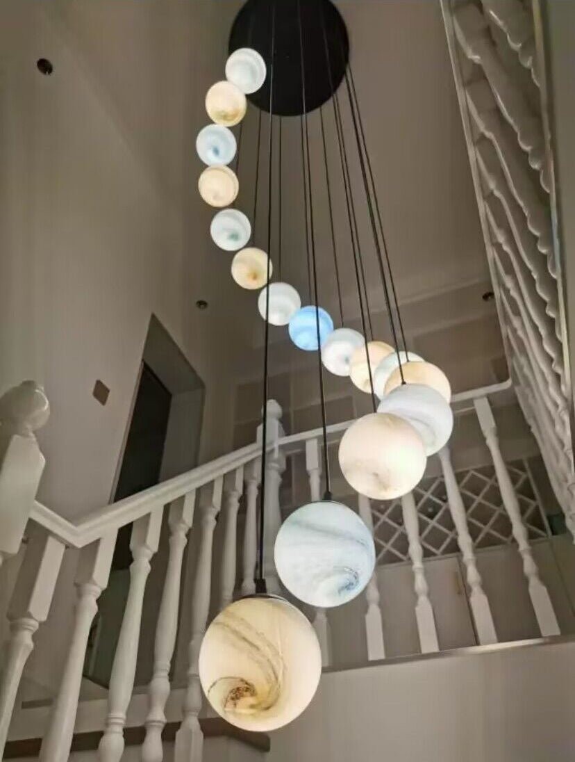 Nordic Planet Creative Long Ball Pendant Chandelier Staircase Foyer - 15 Lights: D23.6"*H98.4"casivra