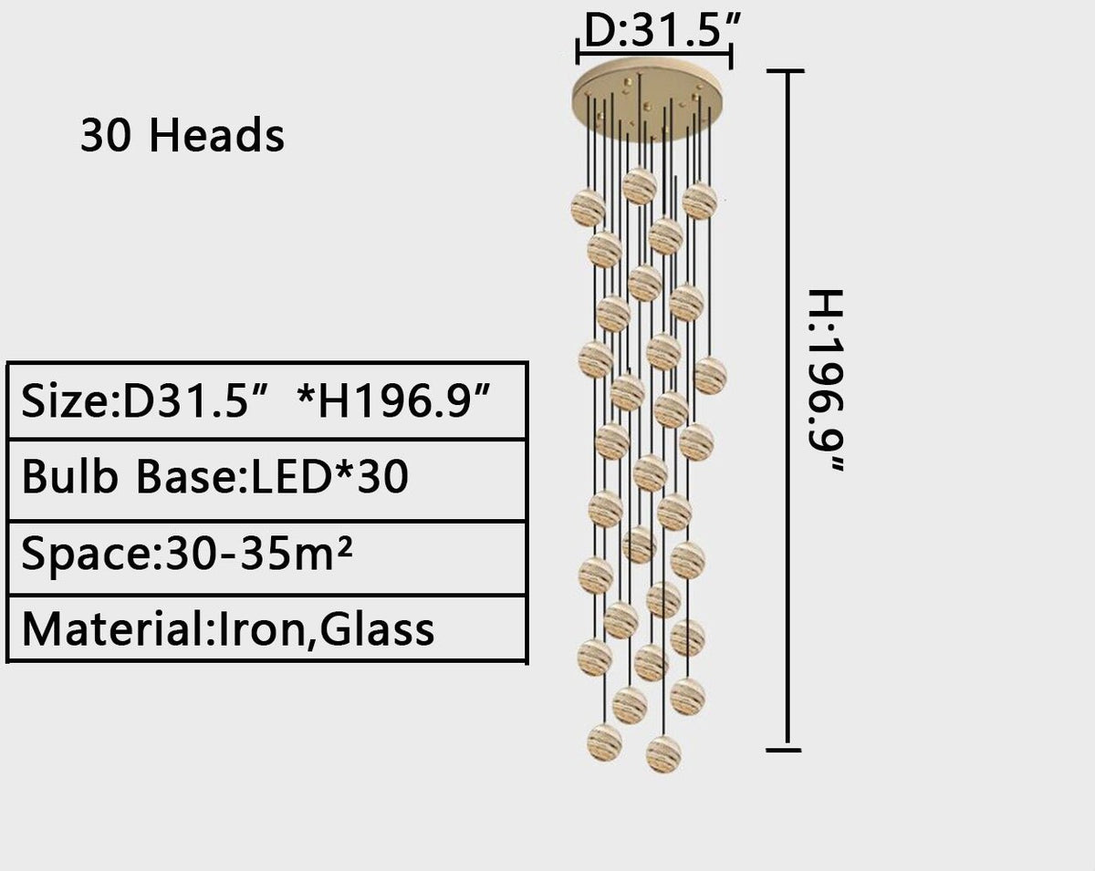 Nordic Planet Creative Long Ball Pendant Chandelier Staircase Foyer - 30 Lights: D31.5"*H196.9"casivra