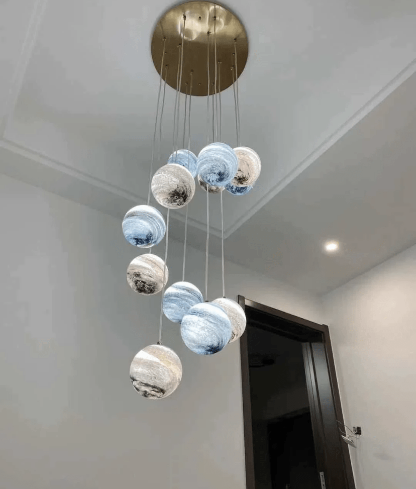 Nordic Planet Creative Long Ball Pendant Chandelier Staircase Foyer - 12 Lights: D19.7"*H78.7"casivra
