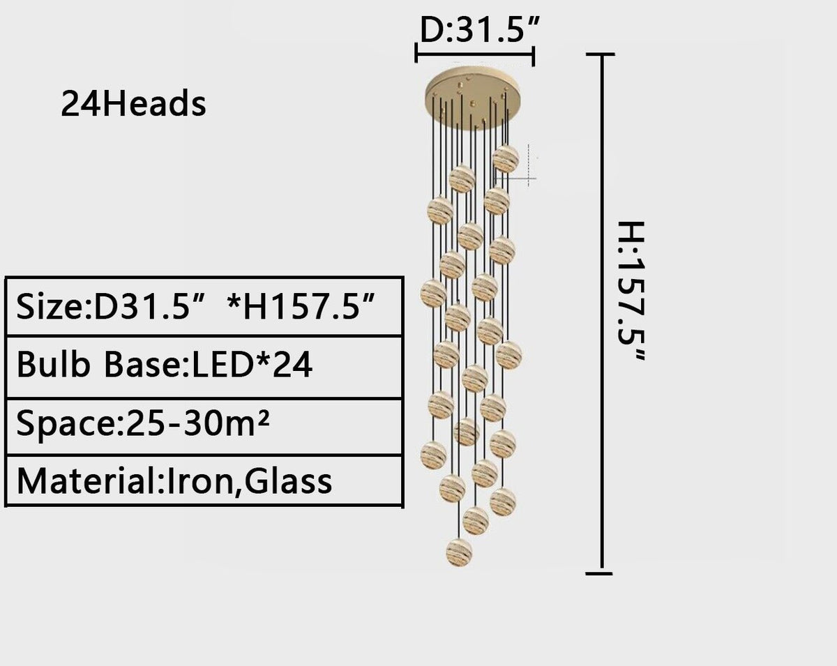 Nordic Planet Creative Long Ball Pendant Chandelier Staircase Foyer - 10 Lights: D15.8"*H78.7"casivra