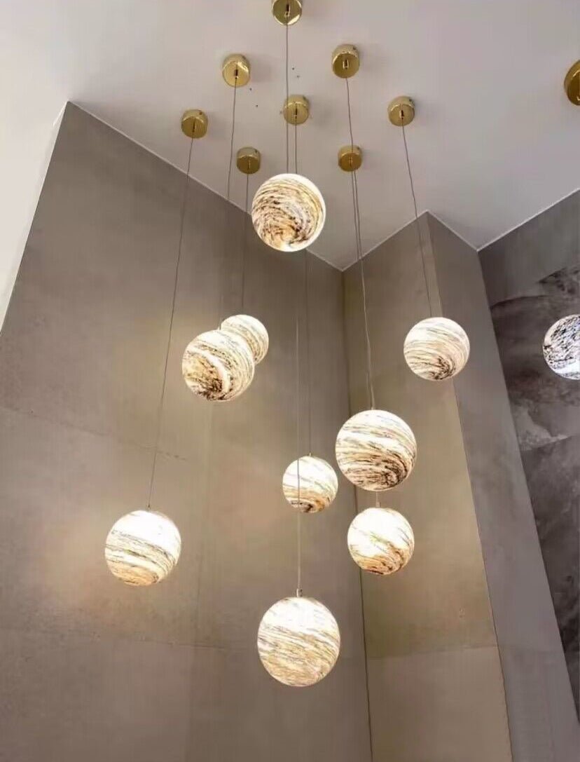 Nordic Planet Creative Long Ball Pendant Chandelier Staircase Foyer - 10 Lights: D15.8"*H78.7"casivra