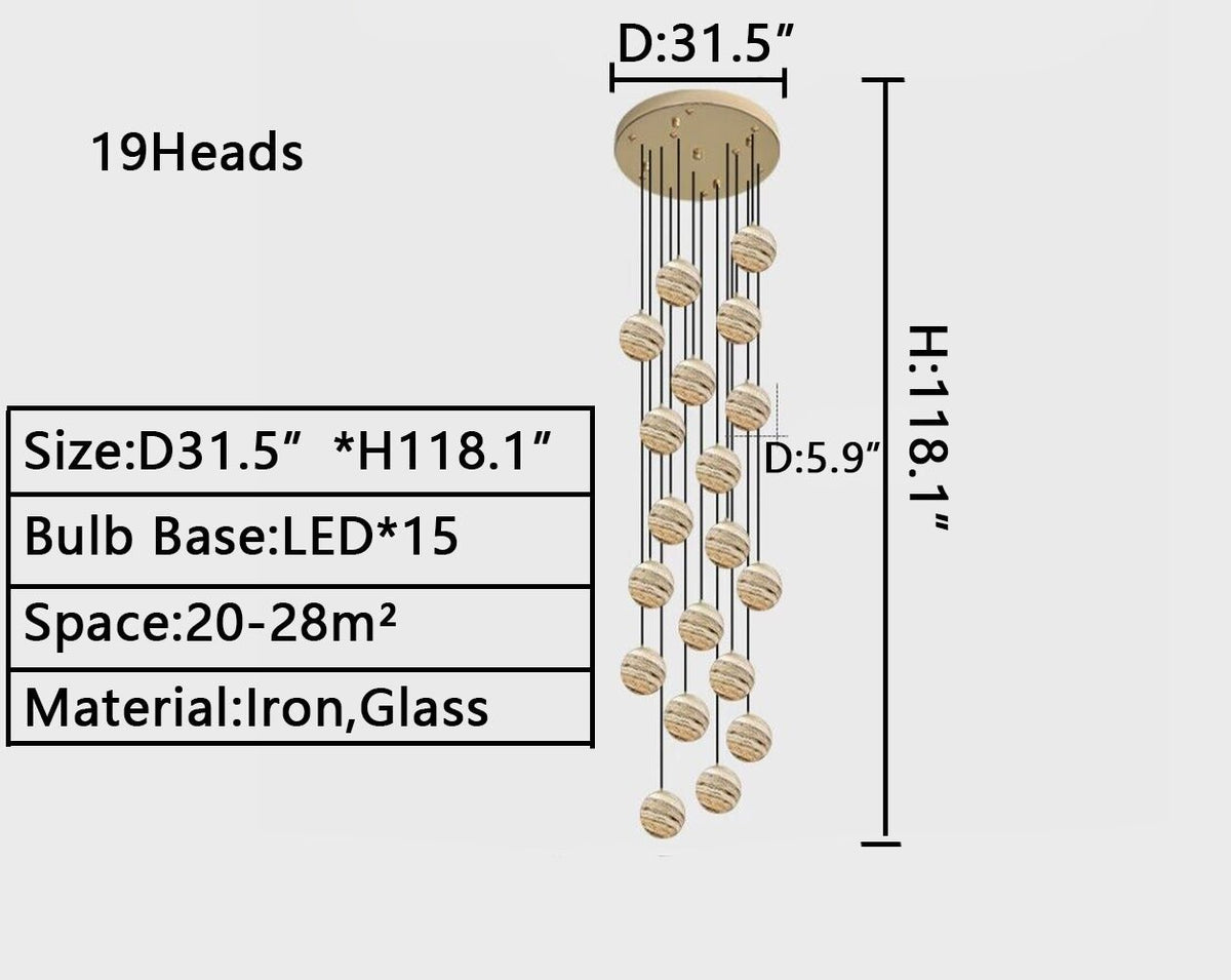Nordic Planet Creative Long Ball Pendant Chandelier Staircase Foyer - 10 Lights: D15.8"*H78.7"casivra