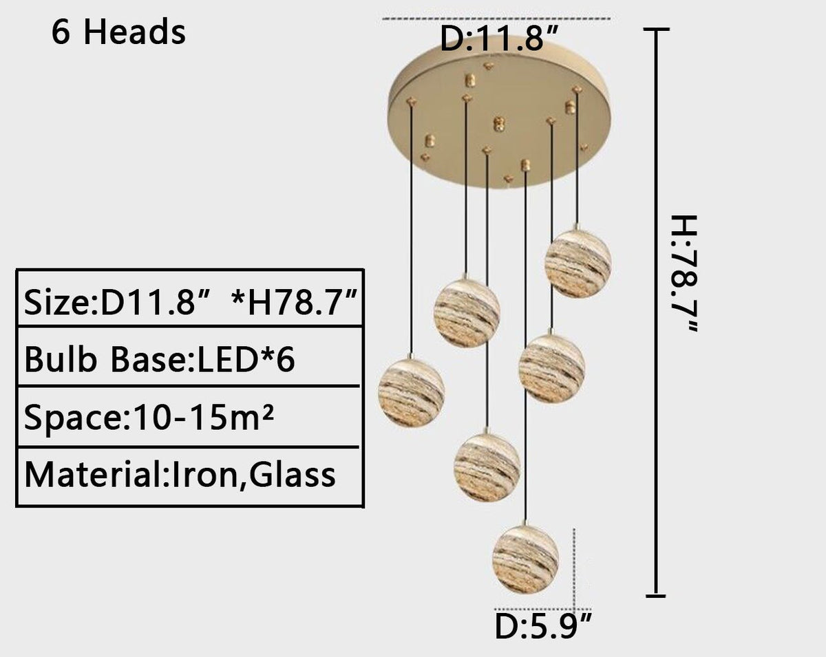 Nordic Planet Creative Long Ball Pendant Chandelier Staircase Foyer - 6 Lights: D11.8"*H78.7"casivra