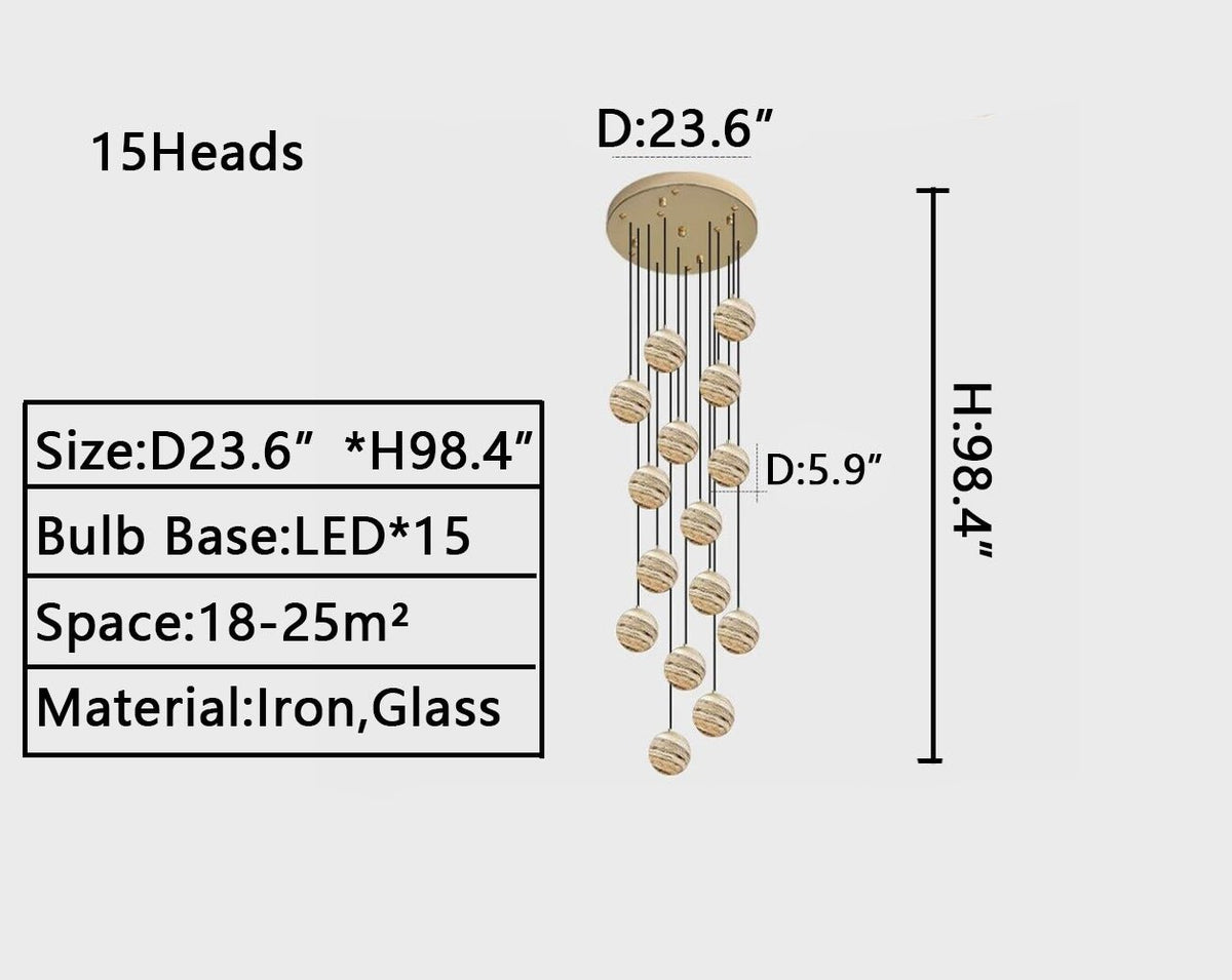 Nordic Planet Creative Long Ball Pendant Chandelier Staircase Foyer - 10 Lights: D15.8"*H78.7"casivra