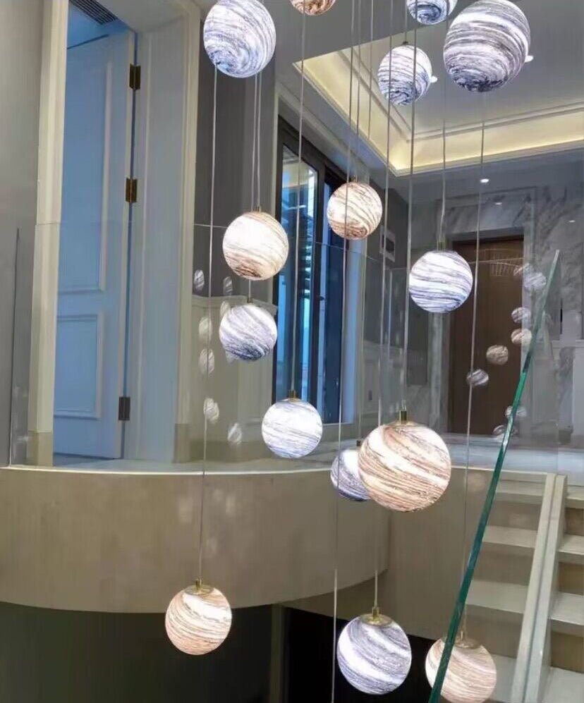 Nordic Planet Creative Long Ball Pendant Chandelier Staircase Foyer - 30 Lights: D31.5"*H196.9"casivra