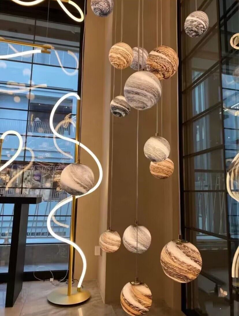 Nordic Planet Creative Long Ball Pendant Chandelier Staircase Foyer - 15 Lights: D23.6"*H98.4"casivra
