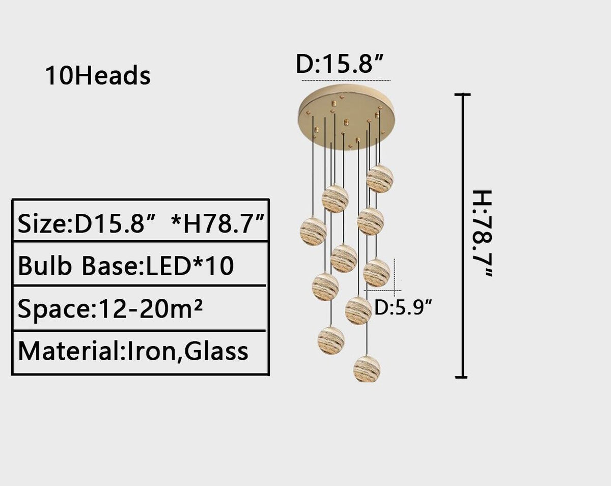 Nordic Planet Creative Long Ball Pendant Chandelier Staircase Foyer - 10 Lights: D15.8"*H78.7"casivra