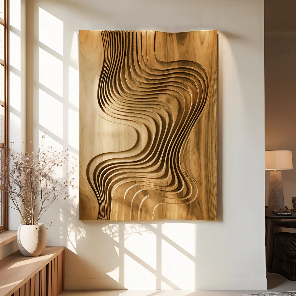 Modern Wall Sculpture With Flowing Layered Curves For Entryway
