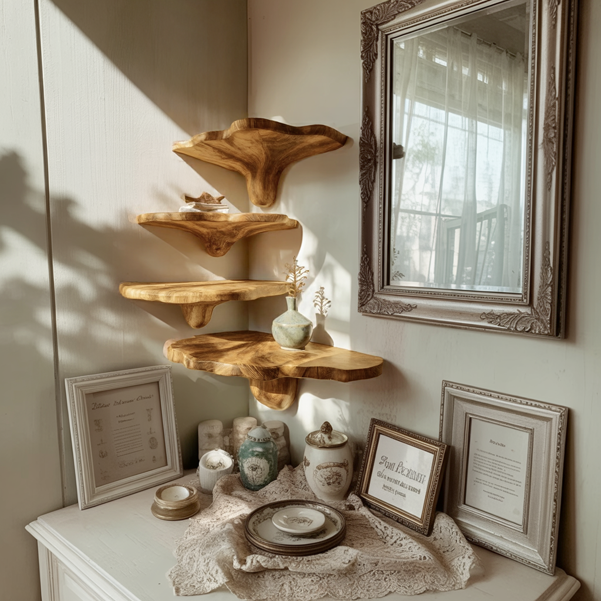 Handcrafted Solid Wood Mushroom Shelf For Entryway And Living Room Decor