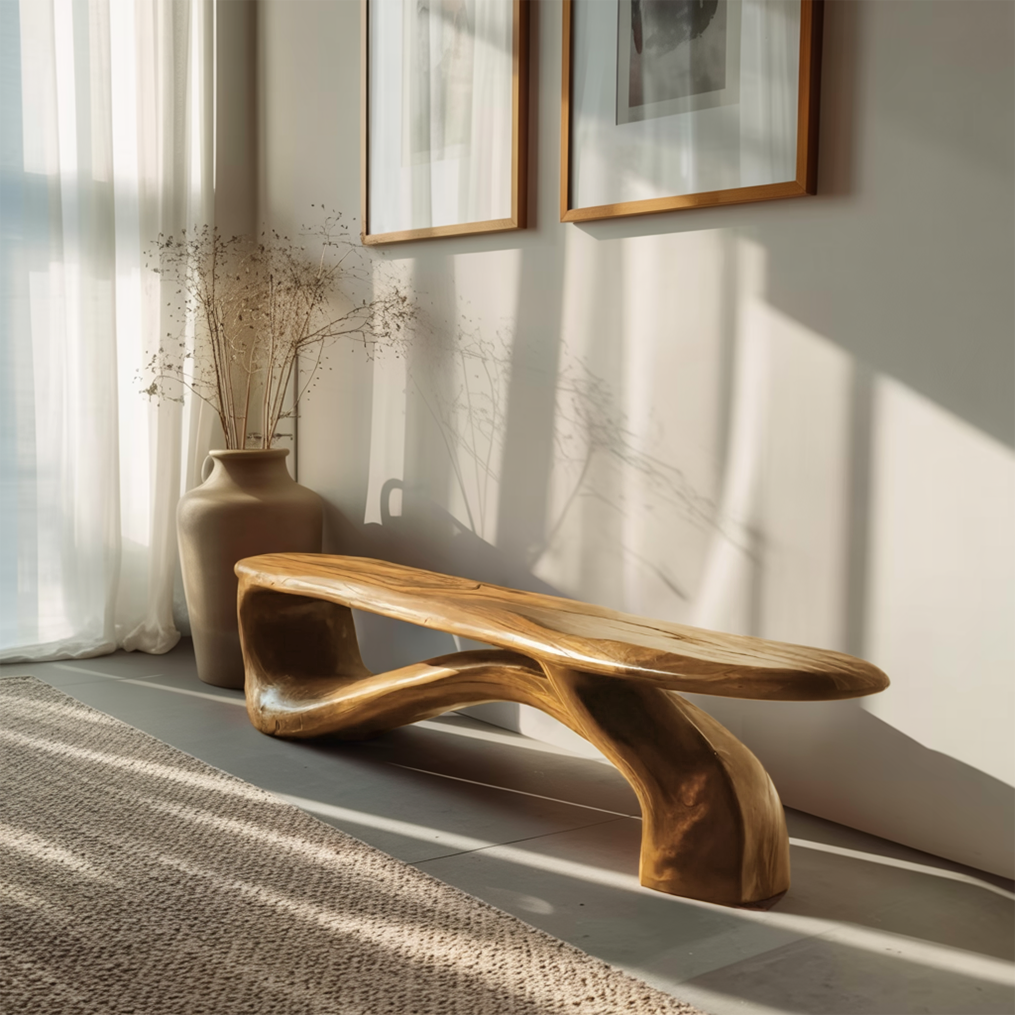 Handcrafted Organic Form Bench For Entryway