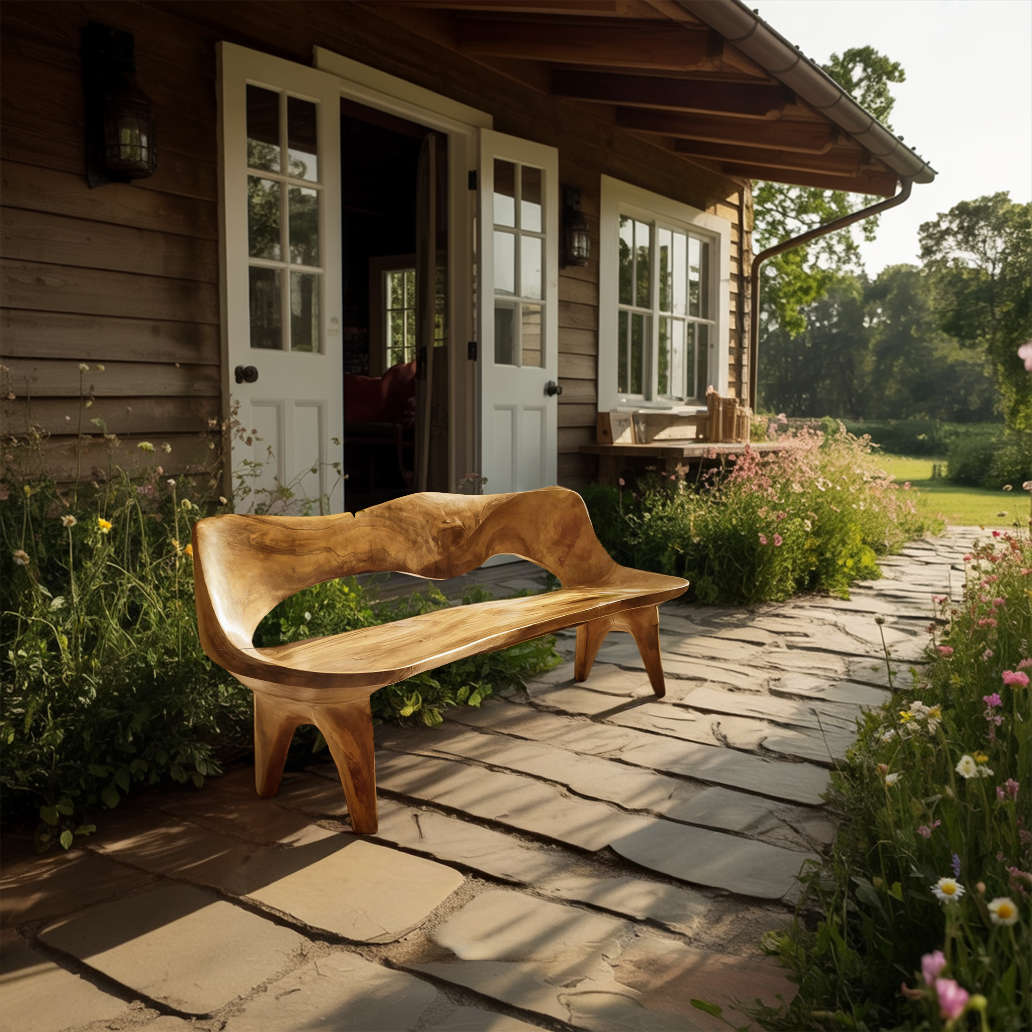 Handcrafted Curved Wood Bench For Outdoor Furniture Styling