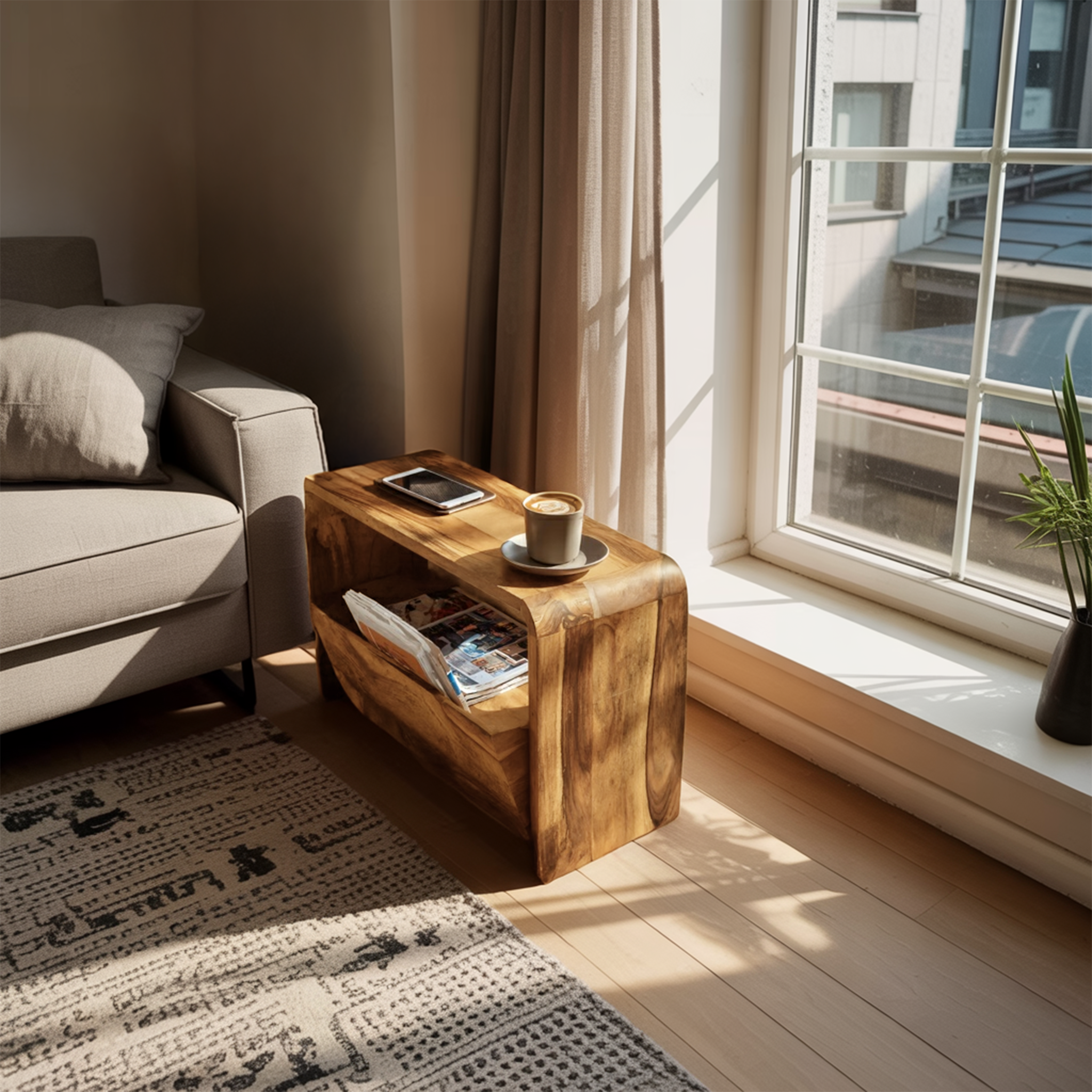 Handcrafted Wooden Side Table For Living Room Accent