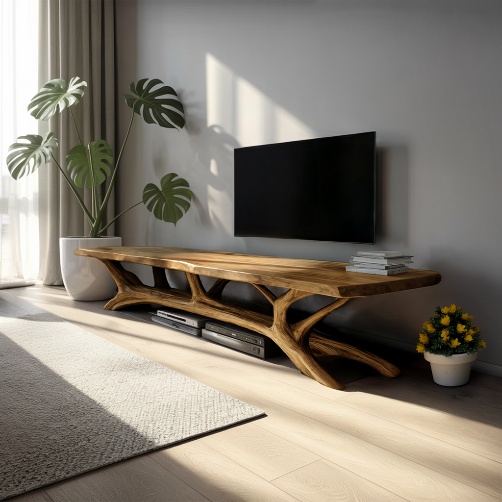 Modern Wooden Live Edge TV Console For Entryway And Living Room