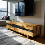 Mid Century Rustic Wooden TV Stand For Living Room