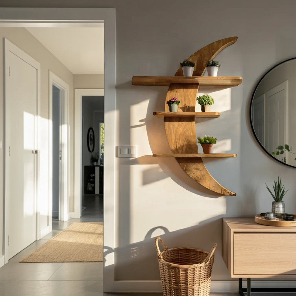 Mid Century Moon Wall Shelf For Cozy Corner Decor
