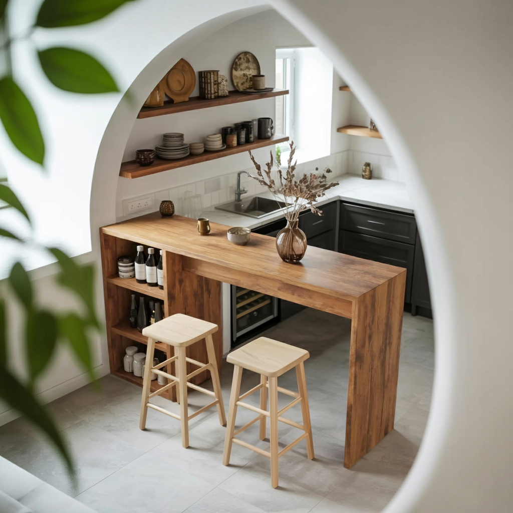 Warm Bar Table With Storage For Compact Kitchen