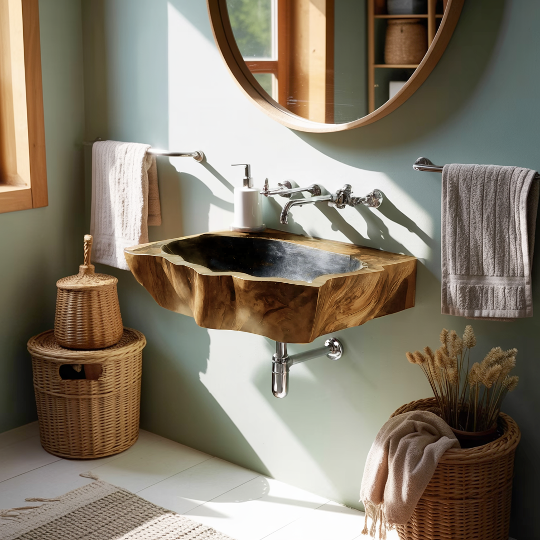 Farmhouse Wall Mounted Wooden Bathroom Sink For Vintage Bathroom Decor