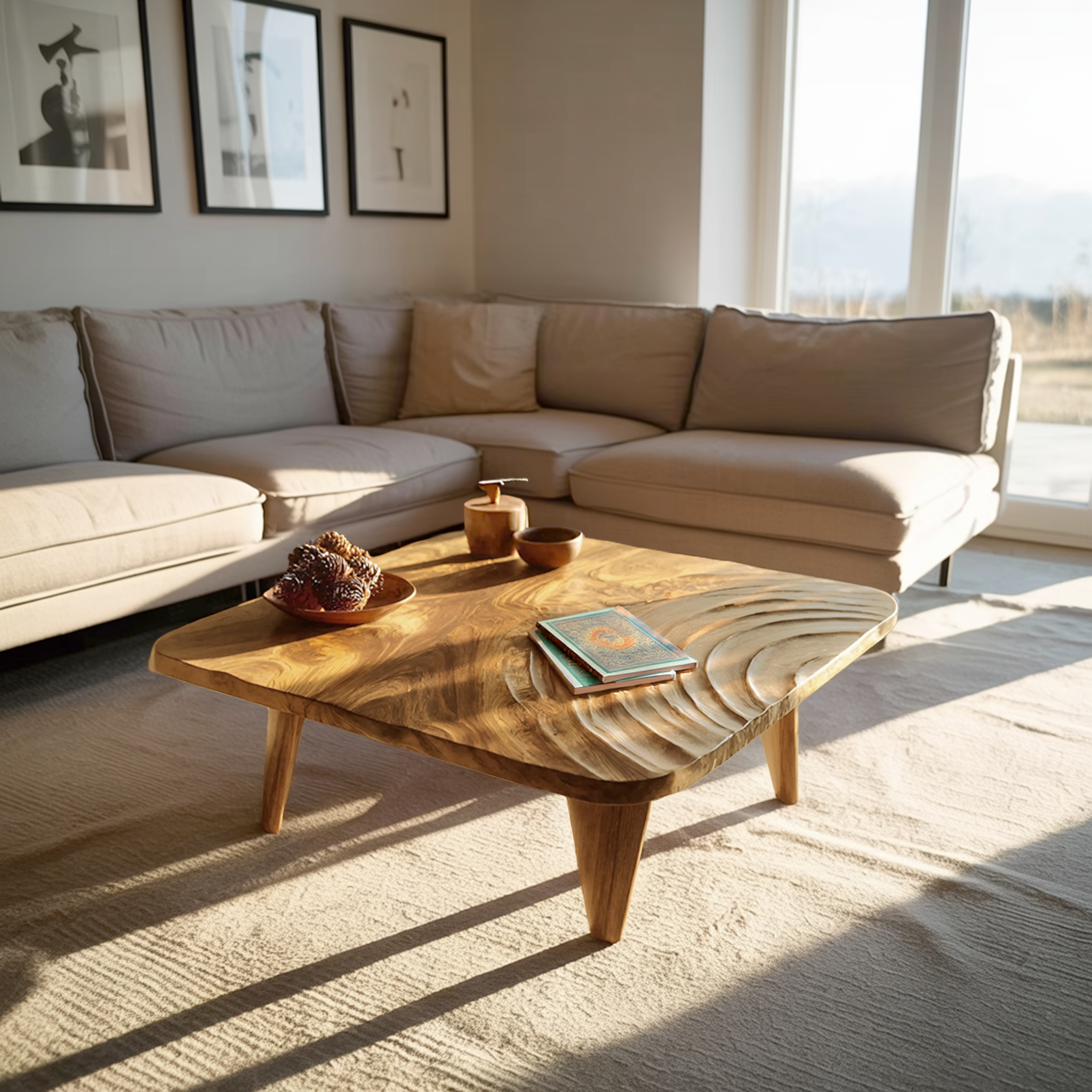 Handcrafted Wooden Live Edge Coffee Table For Entryway