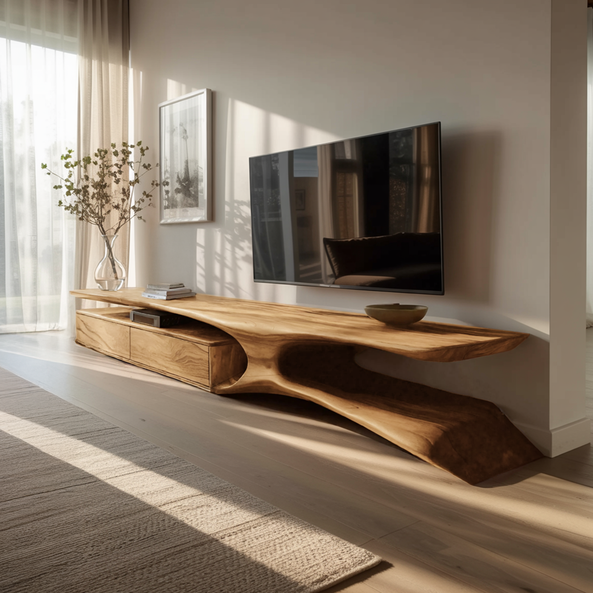 Modern TV Console Curved Open Storage For Living Room