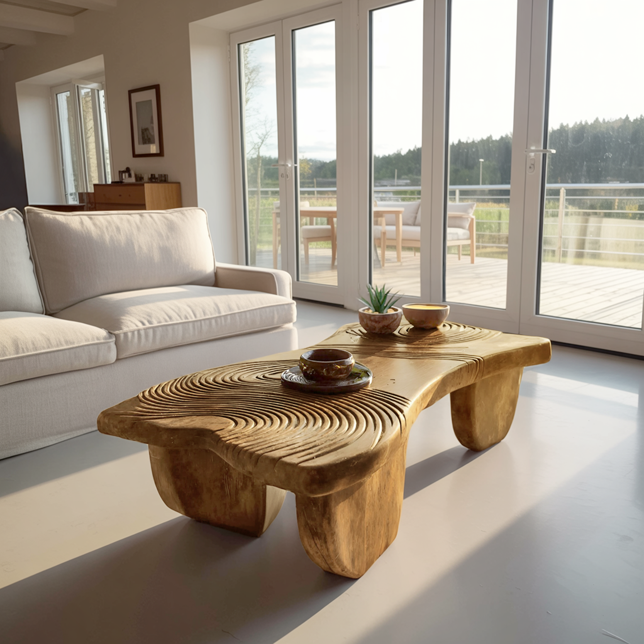 Farmhouse Abstract Solid Wood Coffee Table For Living Room