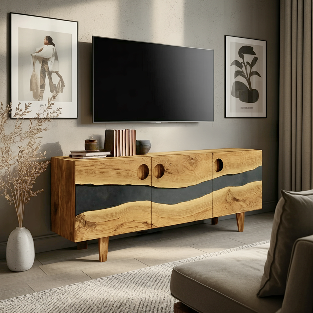 Farmhouse Solid Wood Media Stand For Home Decor