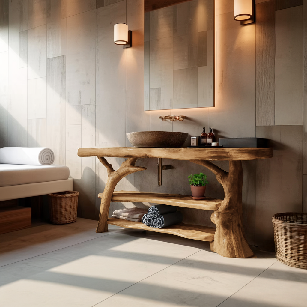 Handcrafted Live Edge Bathroom Vanity Solid Wood Sink For Modern Bathroom