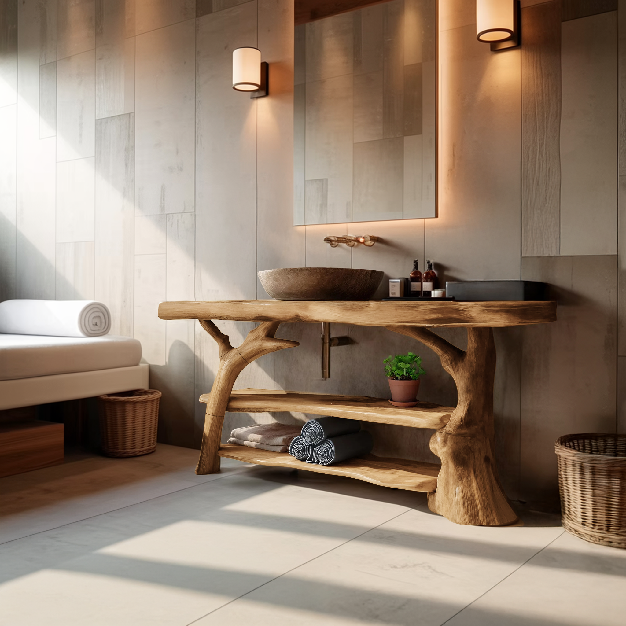 Handcrafted Live Edge Bathroom Vanity Solid Wood Sink For Modern Bathroom