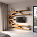 Modern Wall Mounted TV Stand With Bookshelf For Living Room