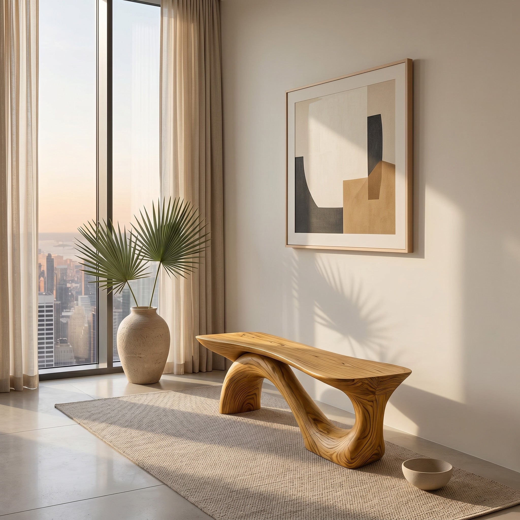 Modern Sculptural Bench With Organic Design For Living Room