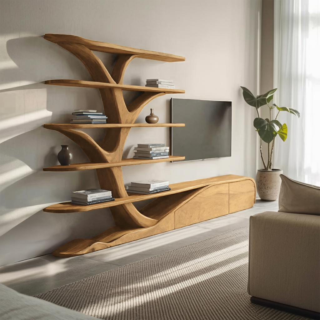 Modern Organic Tree Inspired Media Console For Living Room