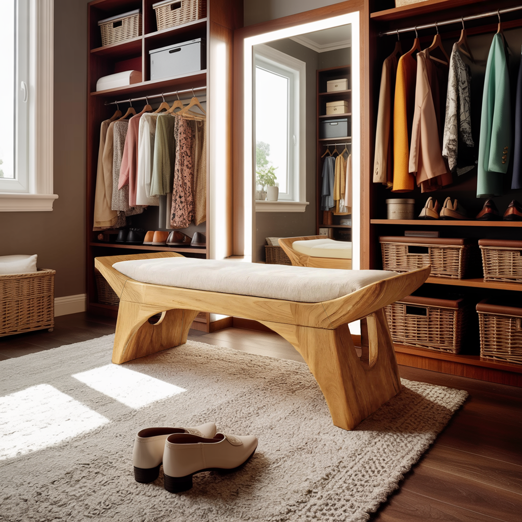 Farmhouse Wooden Bench With Shelf For Bedroom Setup