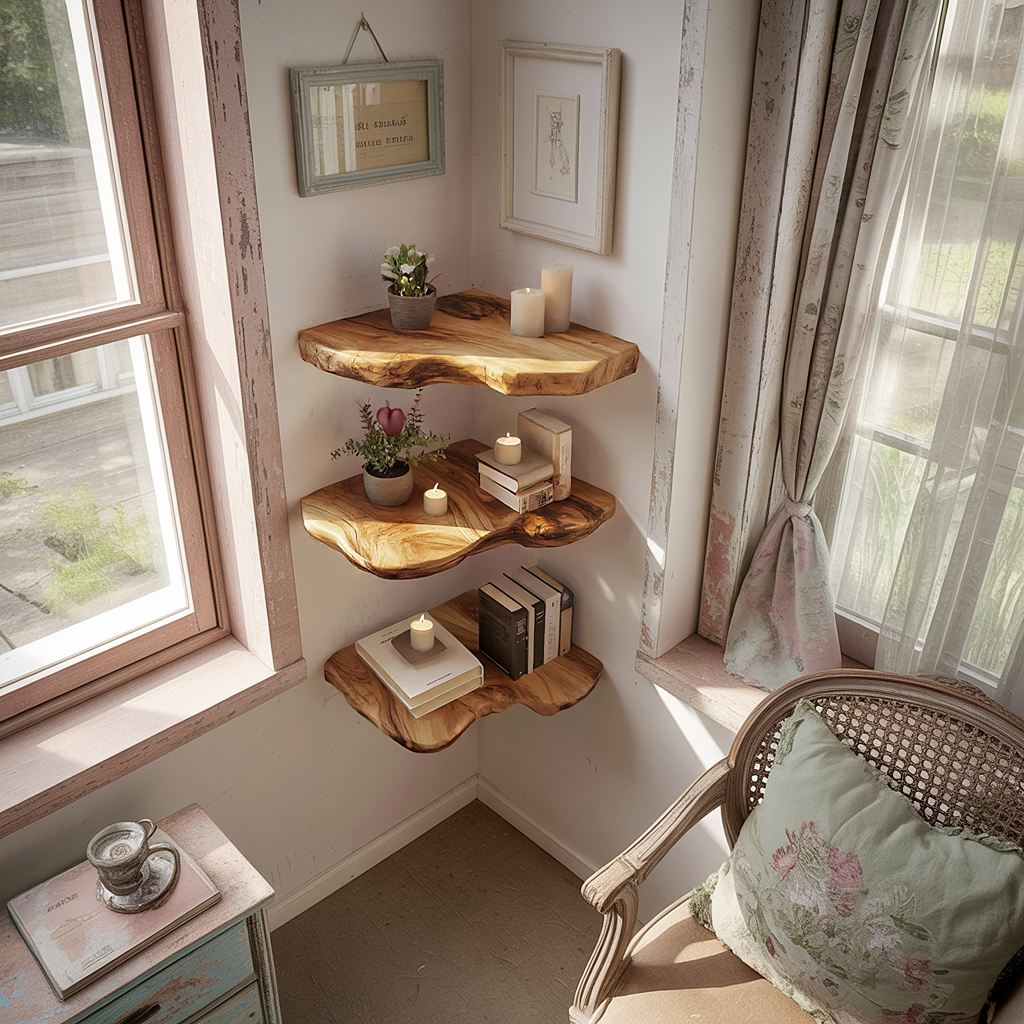 Modern Solid Wood Corner Shelf For Entryway Design And Display