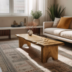 Mid Century Abstract Solid Wood Coffee Table For Entryway