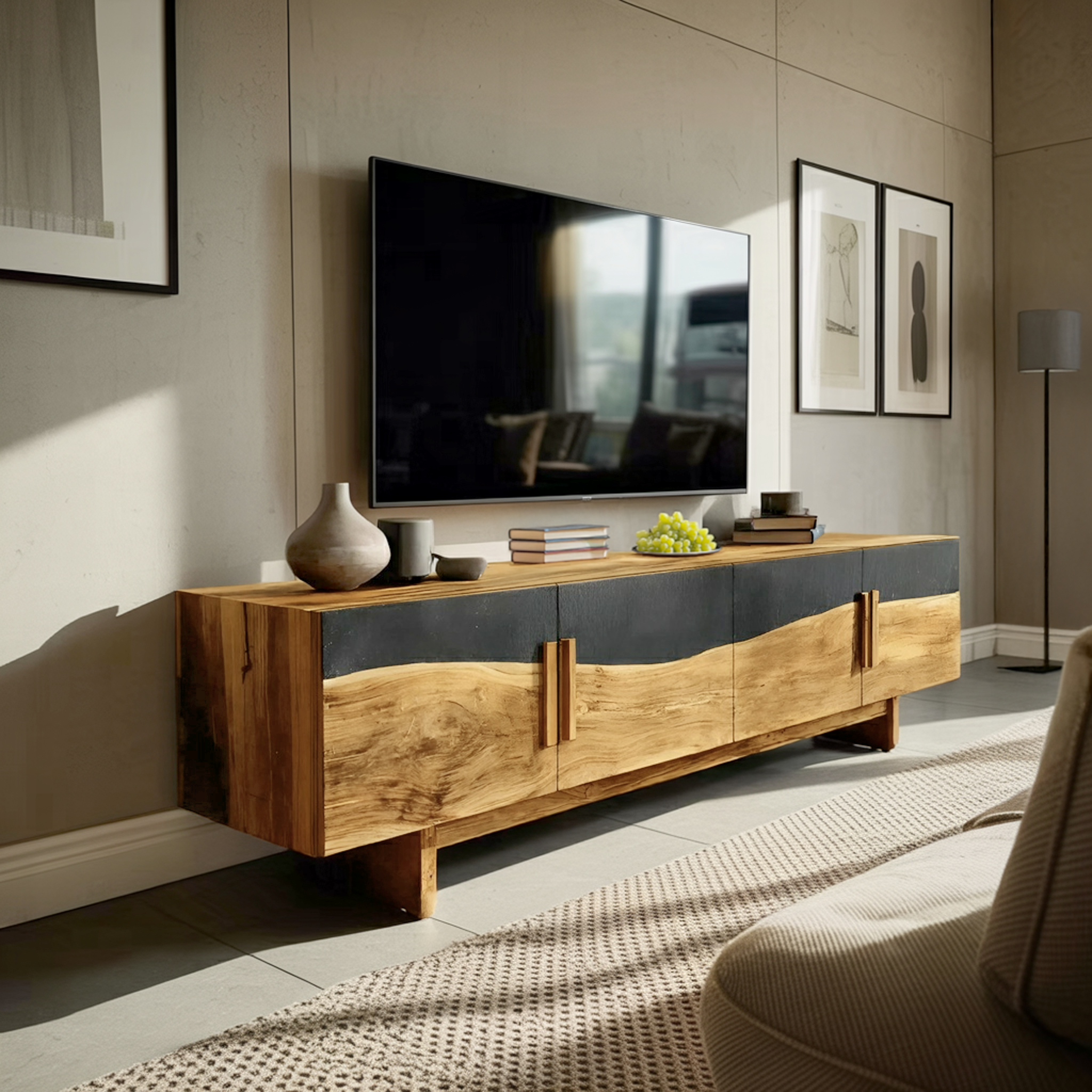 Mid Century Natural Wood Entertainment Unit For Decor