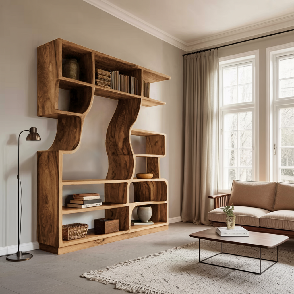 Artisan Carved Bookshelf For Modern Interior