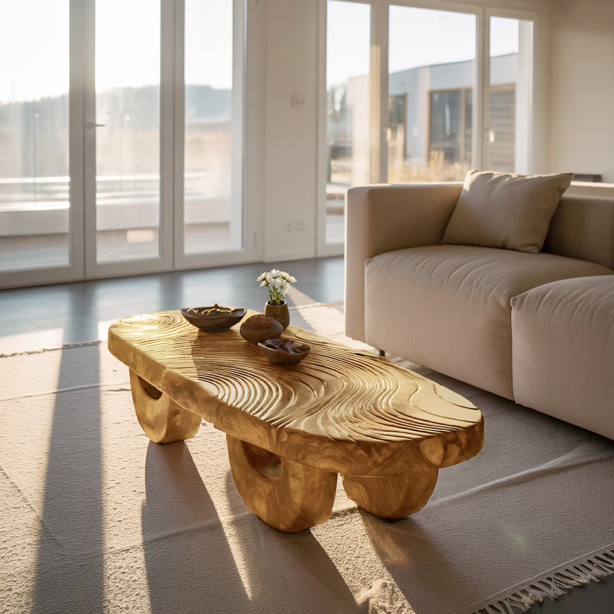 Mid Century Irregular Wooden Coffee Table For Living Room Decor