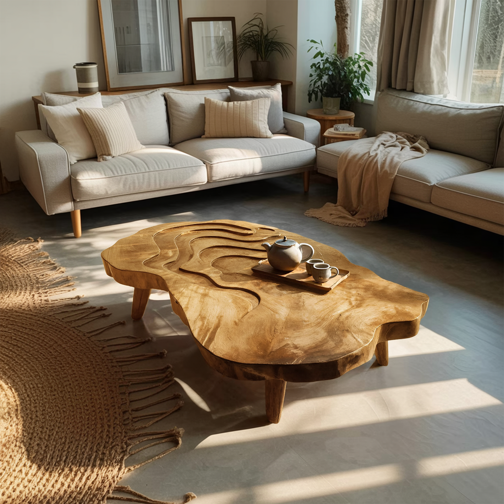 Mid Century Wooden Abstract Coffee Table For Living Room