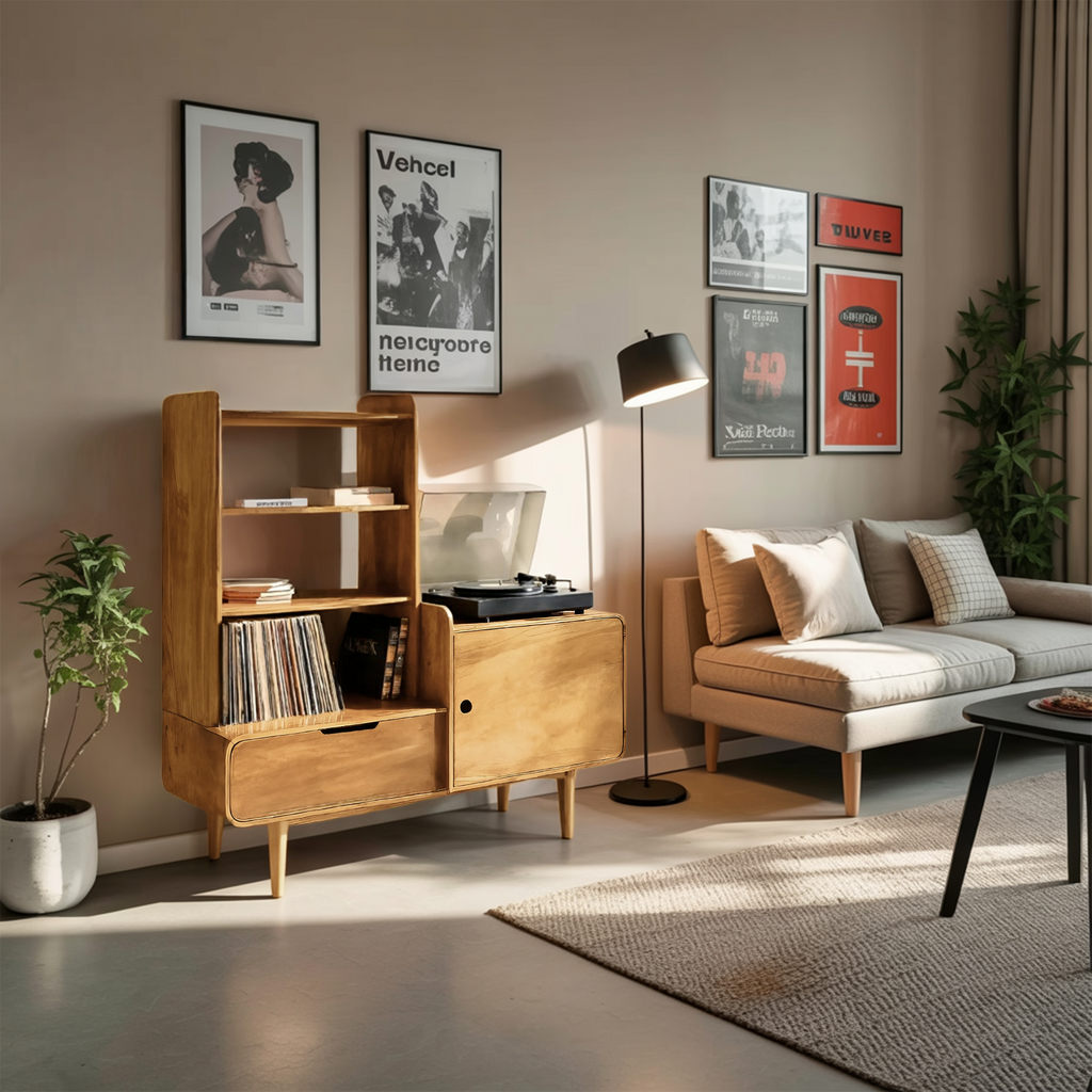 Retro-Inspired Vinyl Record Cabinet For Living Room Or Studio