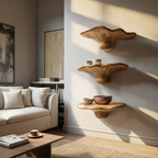 Handcrafted Solid Wood Mushroom Shelf For Bedroom Wall Decor
