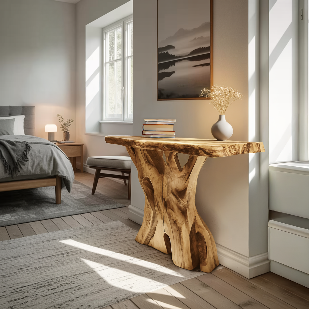 Modern Solid Wood Console Table Live Edge Design For Entryway Decor