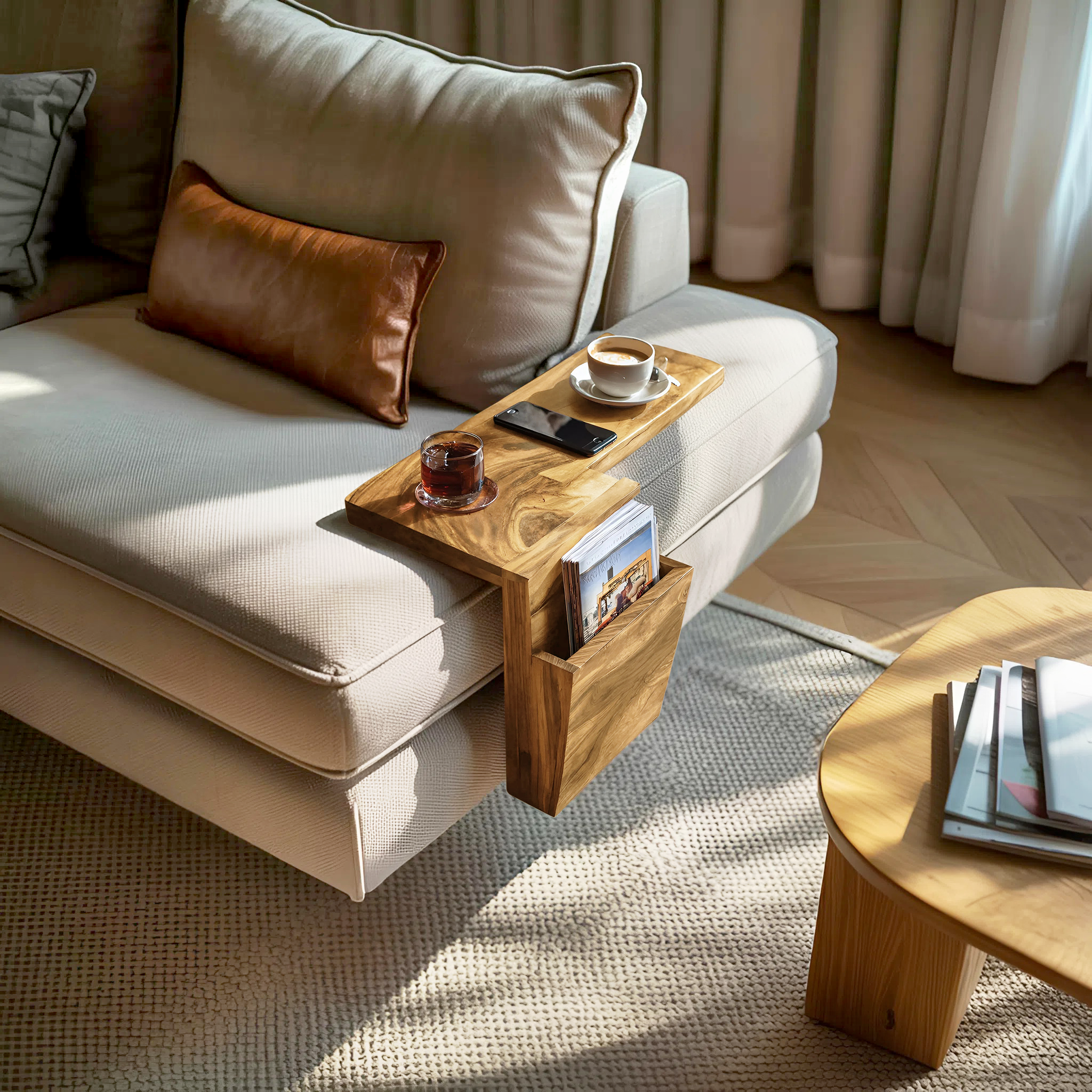 Live Edge Wooden Armrest For Elegant Sofa Decoration