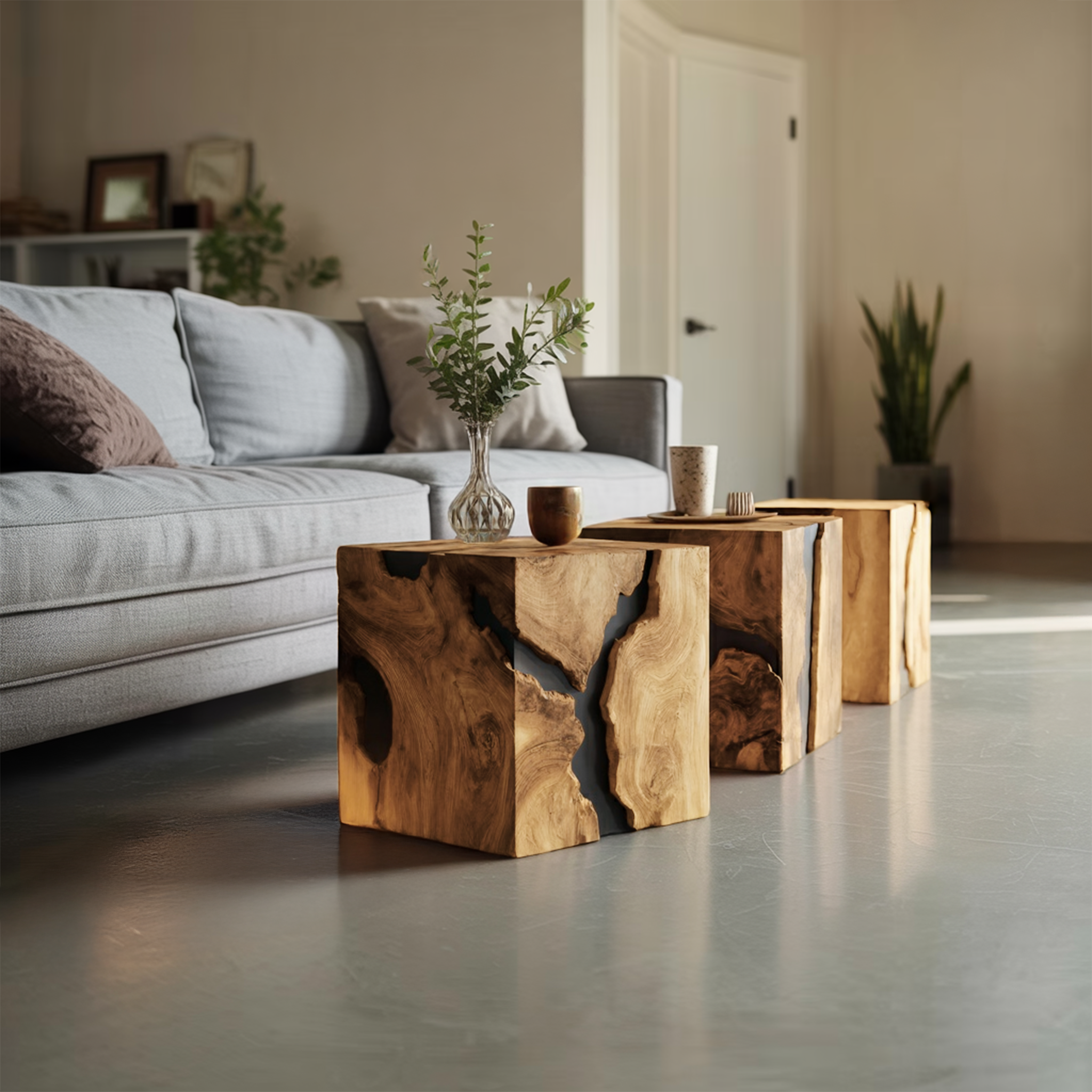 Farmhouse Wooden Cube Table For Modern Furniture Design