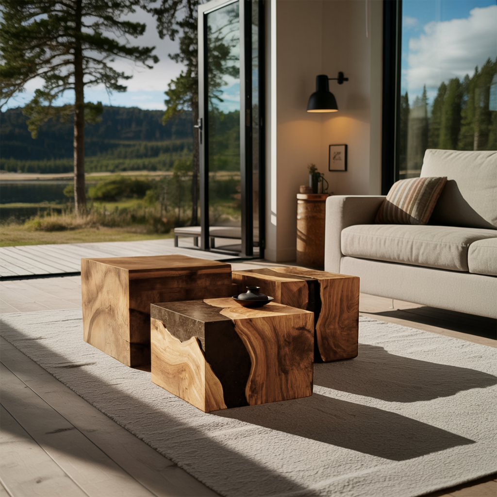 Farmhouse Wooden Cube Coffee Table For Rustic Home Decor