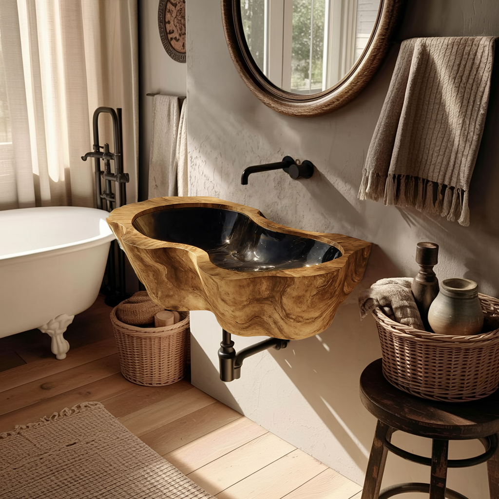 Farmhouse Live Edge Wood Vanity Sink For Natural Furniture Decor
