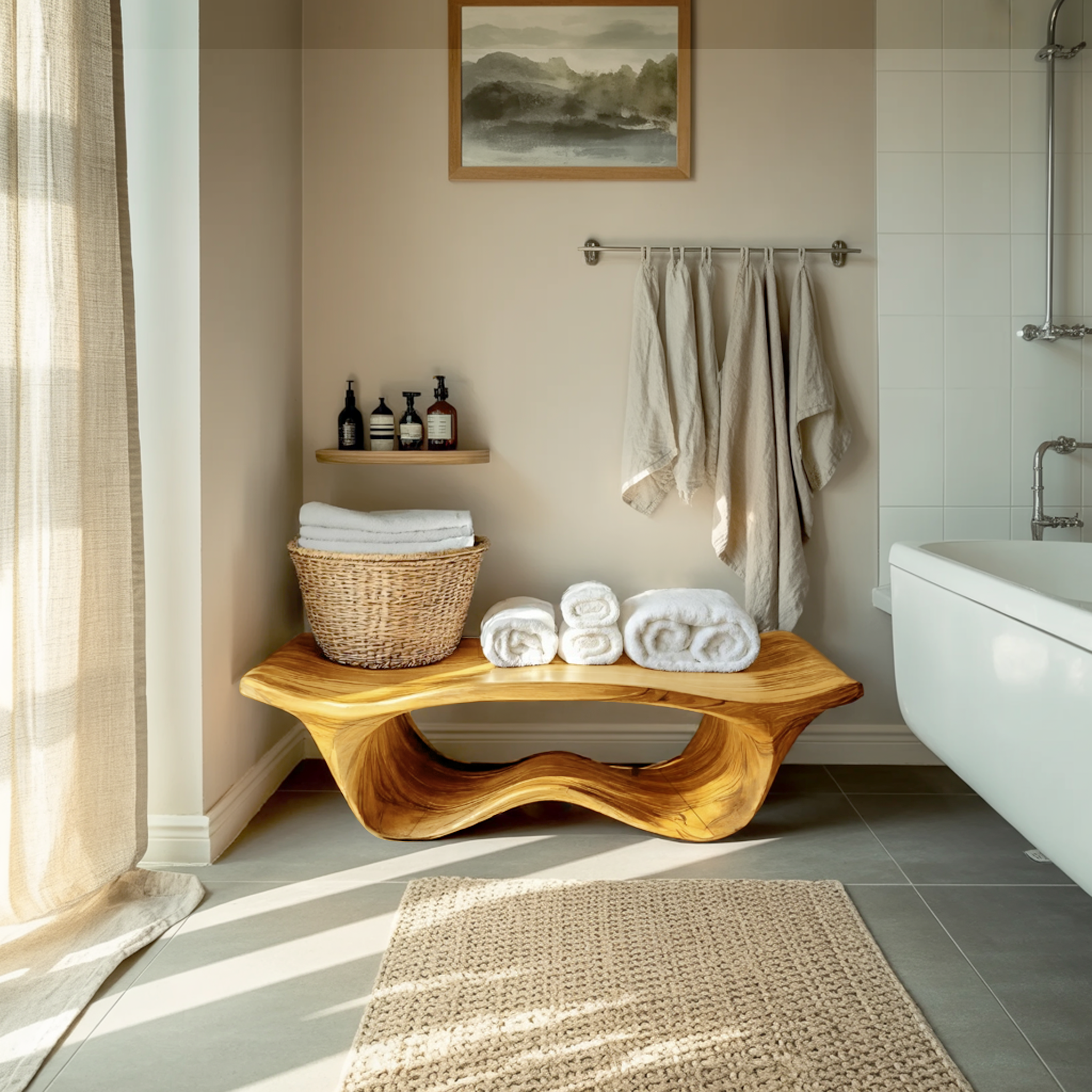 Organic Sculptural Shower Bench For Bathroom