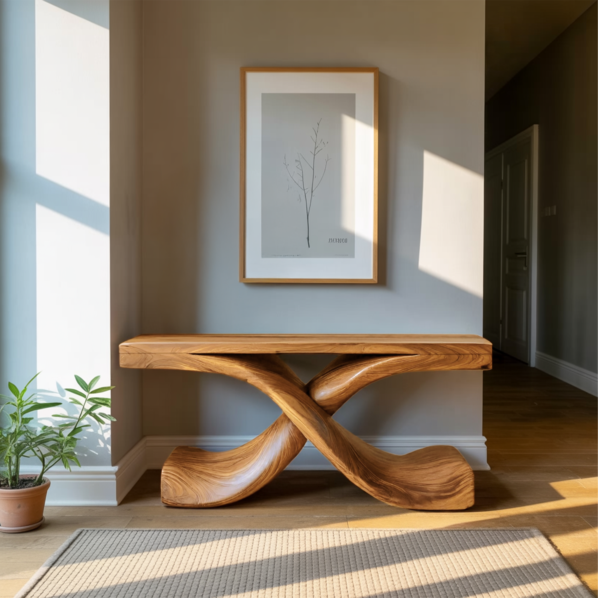 Modern Sculptural Console Table With Twisted Base For Living Room