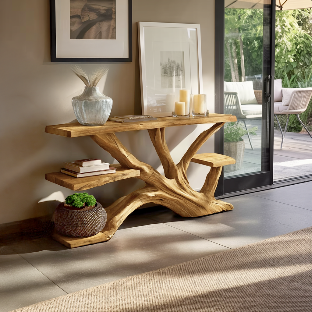 Handcrafted Wooden Live Edge Console Table For Elegant Furniture Decor