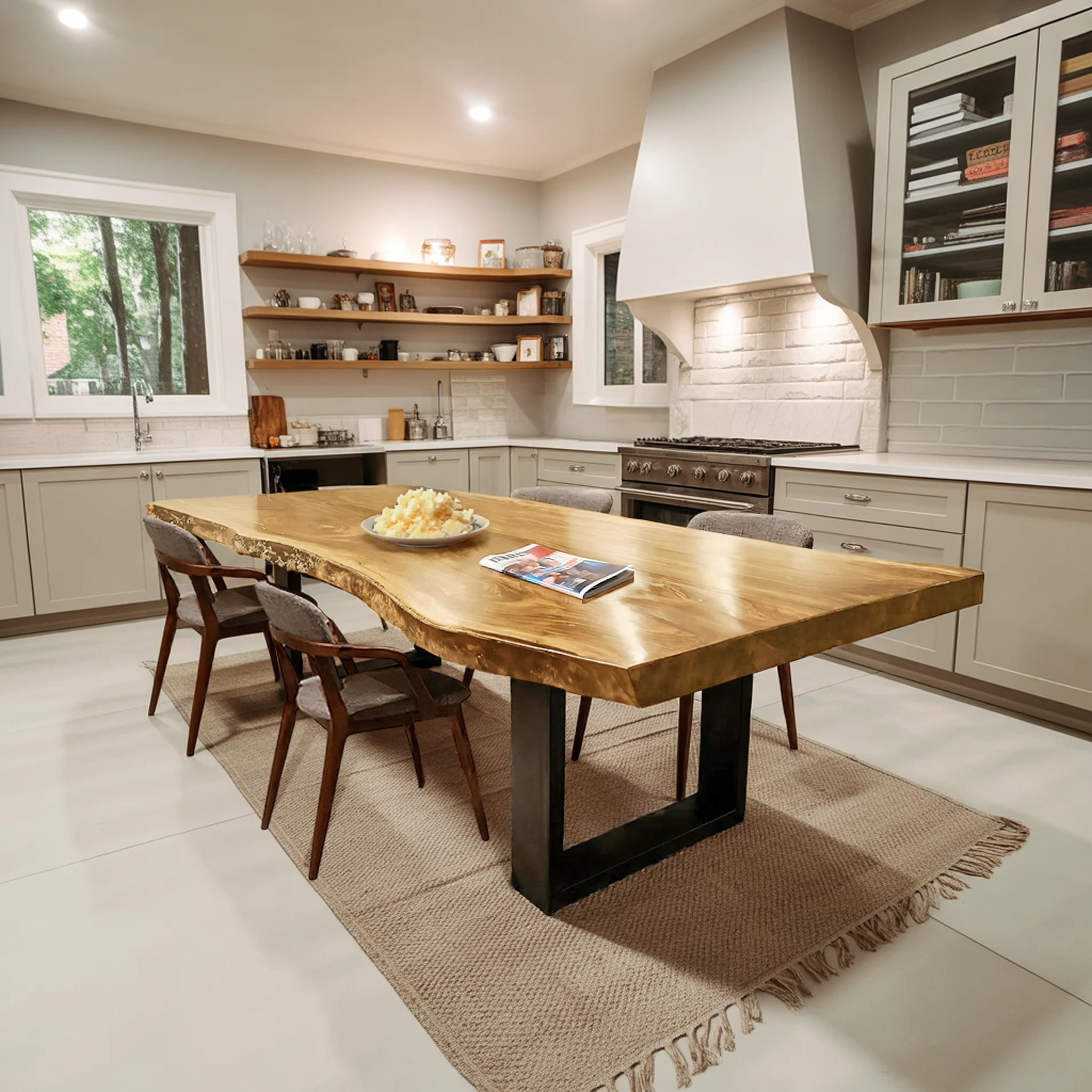 Furniture Decor Modern Solid Wood Dining Table Sleek Edge
