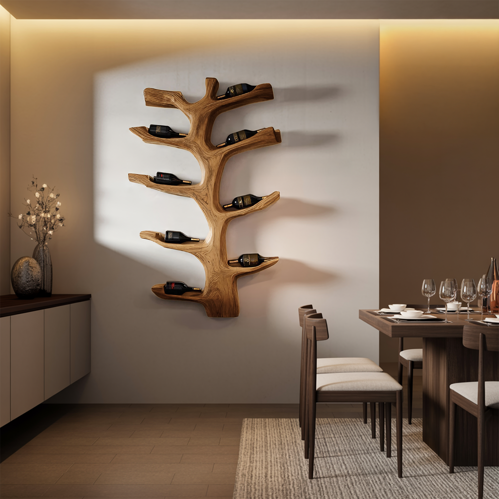 Wall Mounted Wine Bottle Holder Sculptural Branch Design For Modern Kitchen