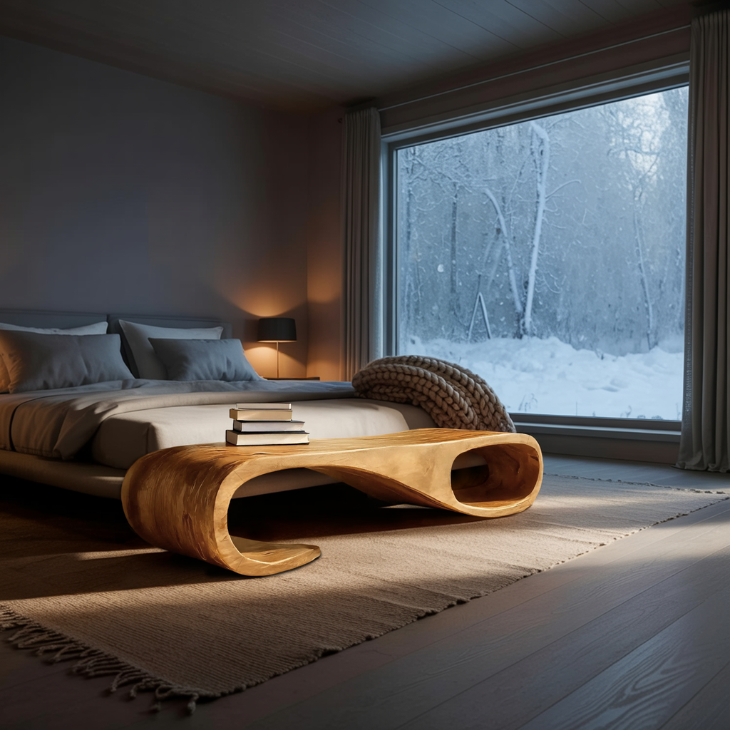 Modern Curved Bench For Entryway Furniture Accent Piece